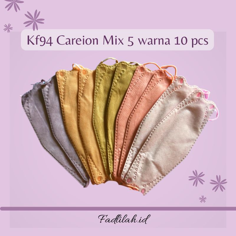 Masker Kf94 Careion 10 pcs - Masker Kf94 warna - Sudah di Mix sesuai Gambar - Kf94 Careion Warna