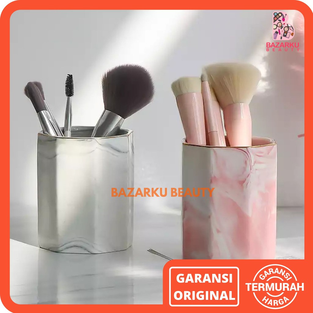 Brush Holder Ceramic Marble Rectangle Tempat Brush Tempat Kuas Makeup Brush Organizer Pen Holder Marble