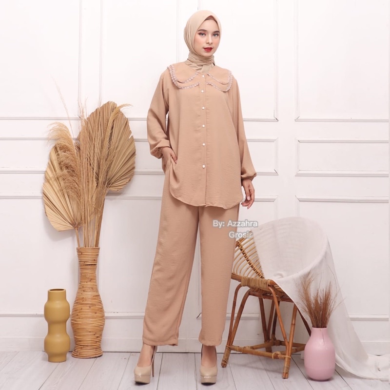 Akila Set  Ld116 - SetCel Crinkle Jumbo Bigsize Oversize Setelan Wanita One Set Crinkle Kerah Ganda / 373-6946