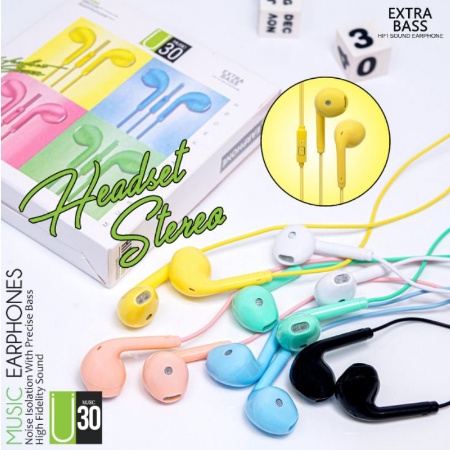 Handsfree Earphone Macaron U30 Mate Color Hifi Extra Bass