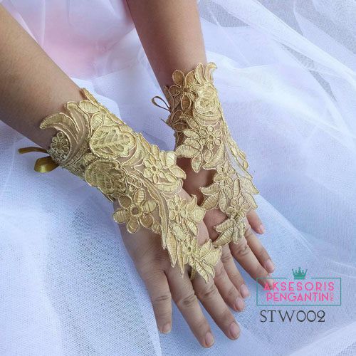 [BEST SELLER] SARUNG TANGAN LACE WEDDING GLOVES GOLD FINGERLESS AKSESORIS PESTA STW002