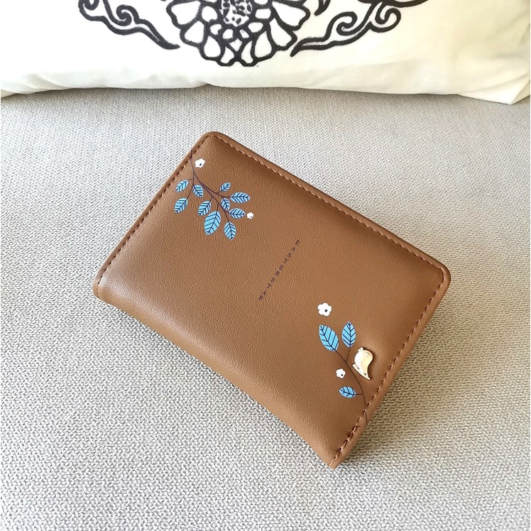 ( GS ) DOMPET WANITA / DOMPET LIPAT RESLETING WANITA MOTIF RANTING DAUN BIRU