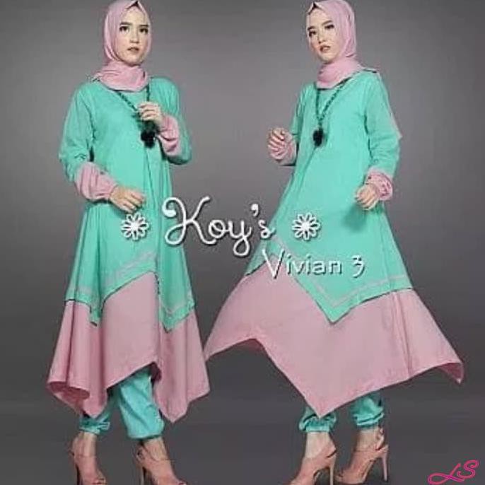 HARGA PROMO TUNIK VIVIAN AK PAKAIAN BAJU TUNIX WANITA PEREMPUAN MUSLIM TOSCA - HIJAU TOSCA KUALITAS
