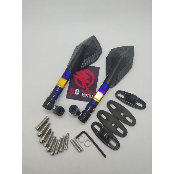 Spion Tomok Karbon V2 Twotone CNC - Spion Tomok Carbon Twotone Variasi Universal Nmax Aerox PCX Vixion Sonic Satria Lexi Mio Vario Scoopy Beat Sudah Plus Fairing Dan Baut Nya