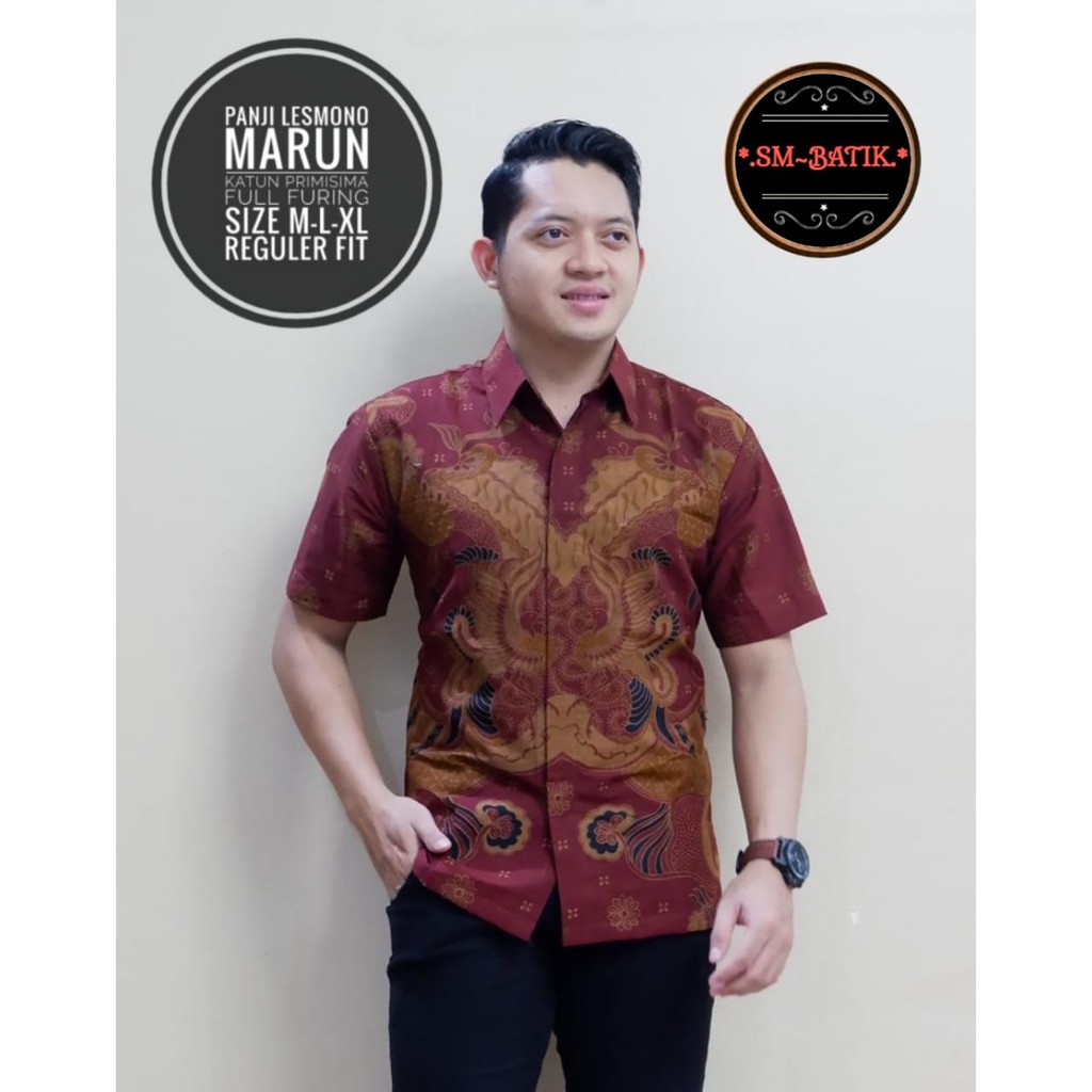 PANJI LESMONO MARUN SM BATIKSOLOAMANAH BAJU KEMEJA BATIK SOLO PRIA LENGAN PENDEK PANJANG LAPIS FURING ATASAN BATIK PREMIUM MODERN KATUN HALUS PEKSI WIBOWO LESMANA HITAM PARANG TRUNTUM COKLAT PANJI LESMONO ADIWANGSA GOLD PERMANA MERAH ASWANGGA 6 PARANG KLA