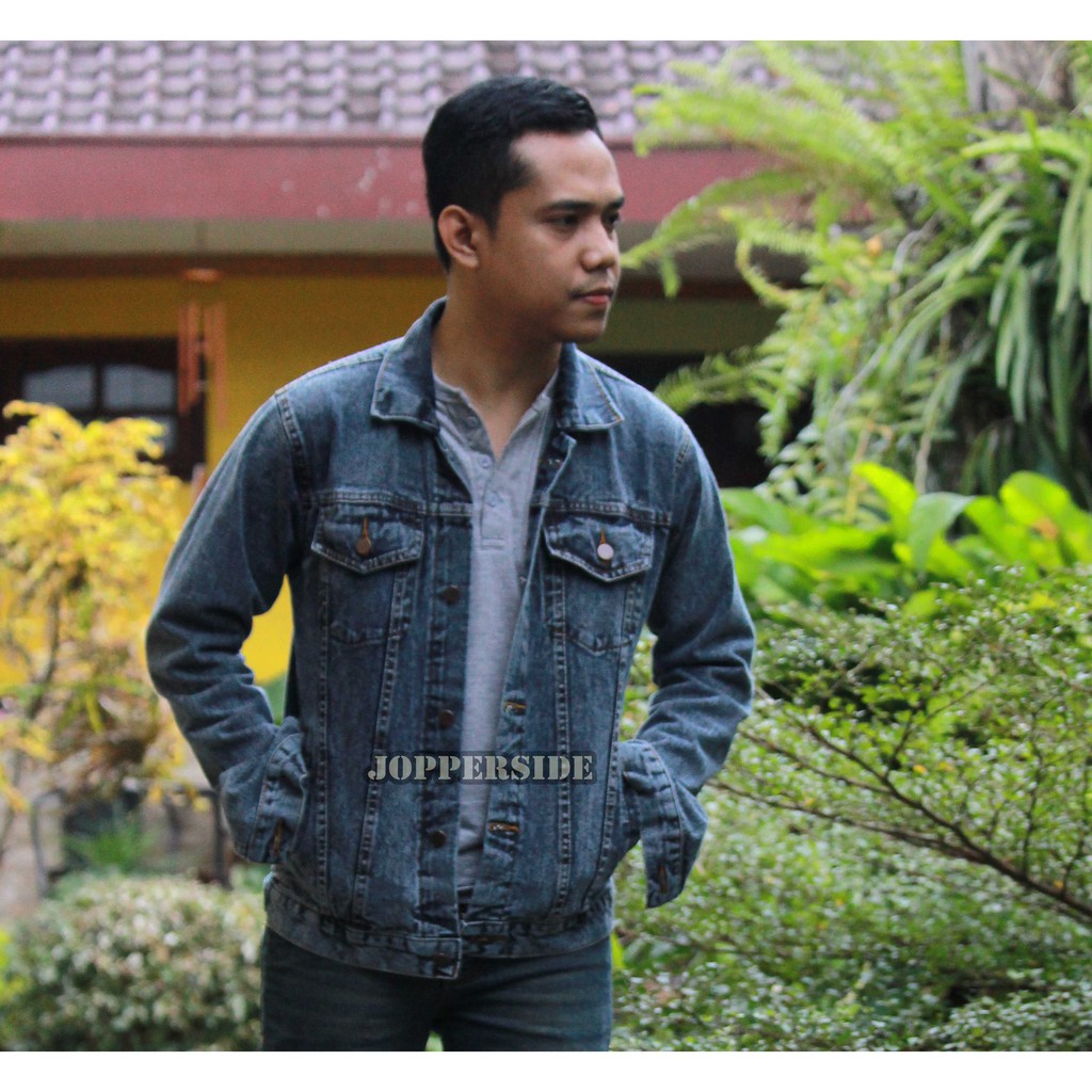JOPPERSIDE JAKET JACKET JEANS DENIM ASLI ORIGINAL DISTRO PRIA PREMIUM MURAH SLIMFIT ABU BIRU J15