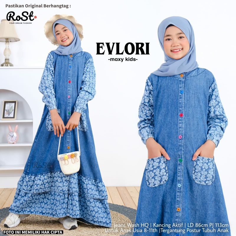 evlori maxy anak perempuan jeans wash - gamis anak tanggung bahan levis - dres anak perempuan remaja