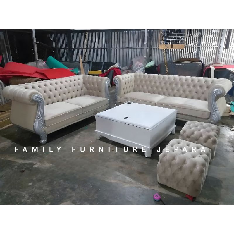 kursi sofa tamu minimalis modern set sofa tamu Chester ukir terbaru