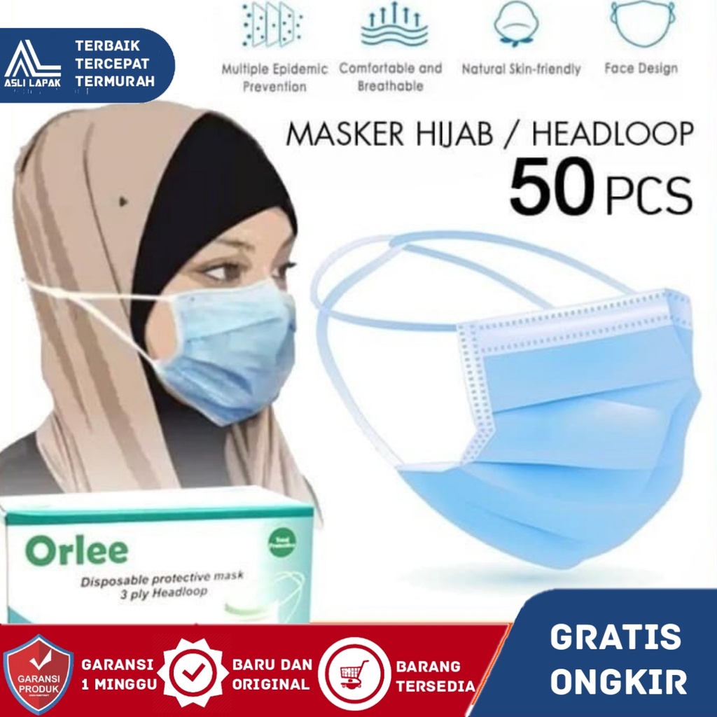 Masker Hijab 3 Ply 3Ply Kemenkes Orlee isi 50 pcs