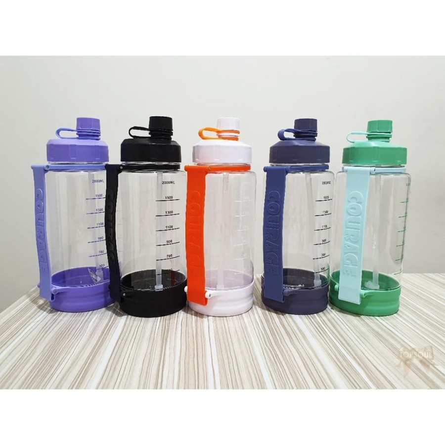 H9229 Botol Minum COURAGE 2.000ML Tumbler Sedotan Besar 2 Liter