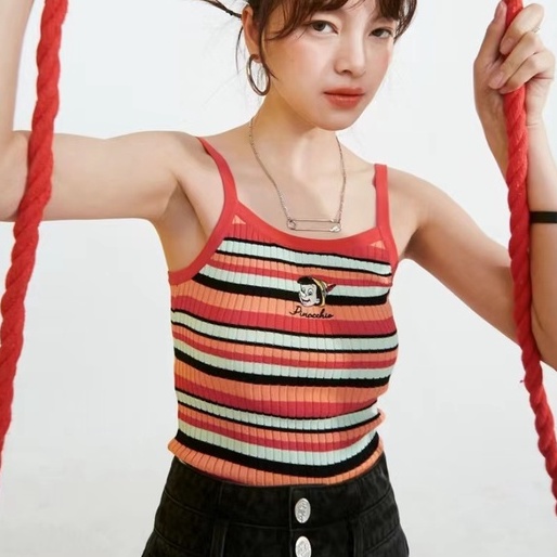 【Elegant】Summer  Vacation Backless Striped Knitted  Camisole 7422