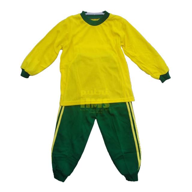 Seragam olahraga PAUD TK kuning kenari - hijau botol