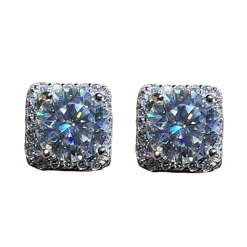 Anting Stud Bentuk Persegi Bahan Zirkon Warna Silver Untuk Wanita