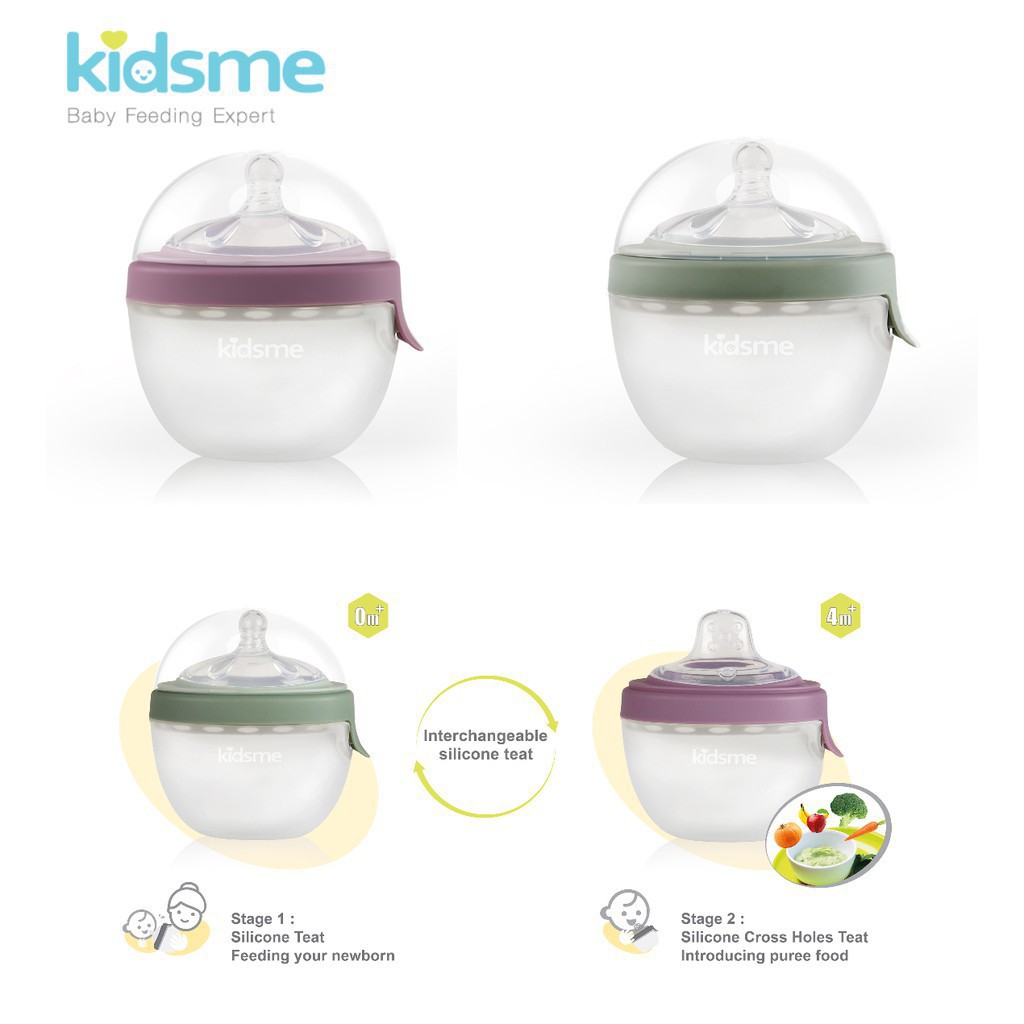 KIDSME 2IN1 SILICONE OVAL FEEDING BOTTLE SET 150ML 160507