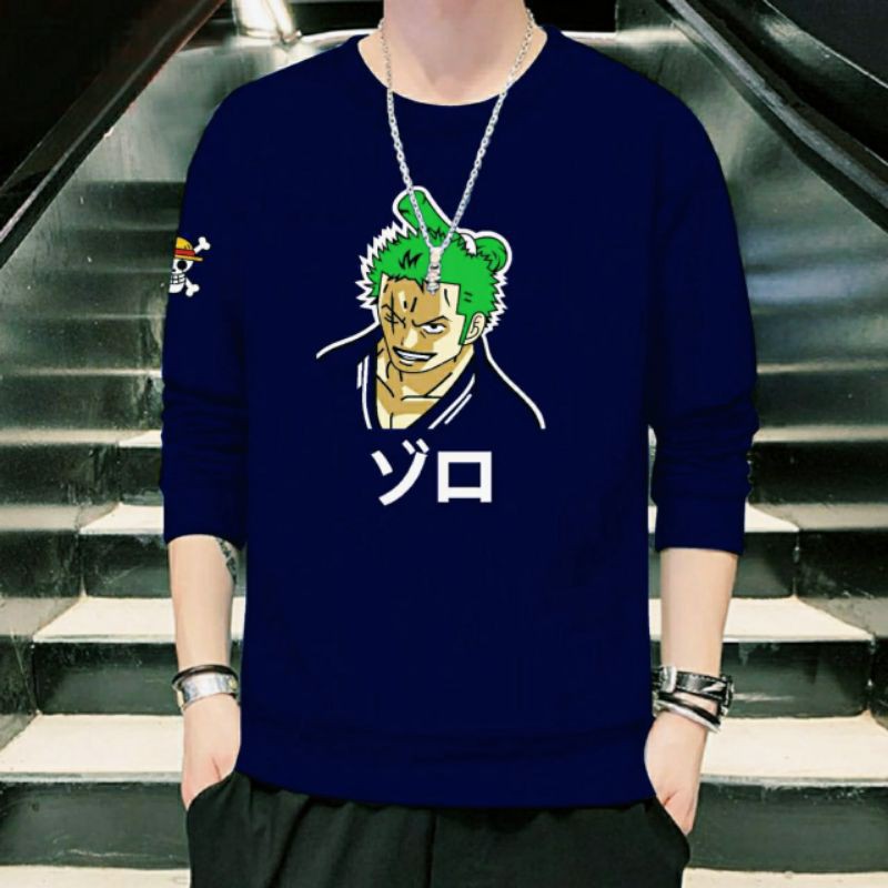 N_S Sweater Kaos Lengan Panjang Motif One_Piece Zoro