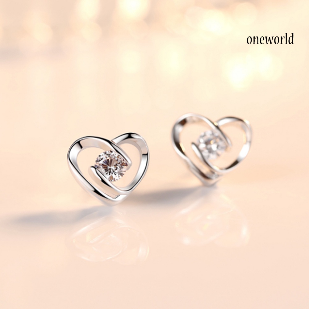 OW# Fashion Women Cubic Zirconia Inlaid Swirl Heart Ear Stud Earrings Jewelry Gift