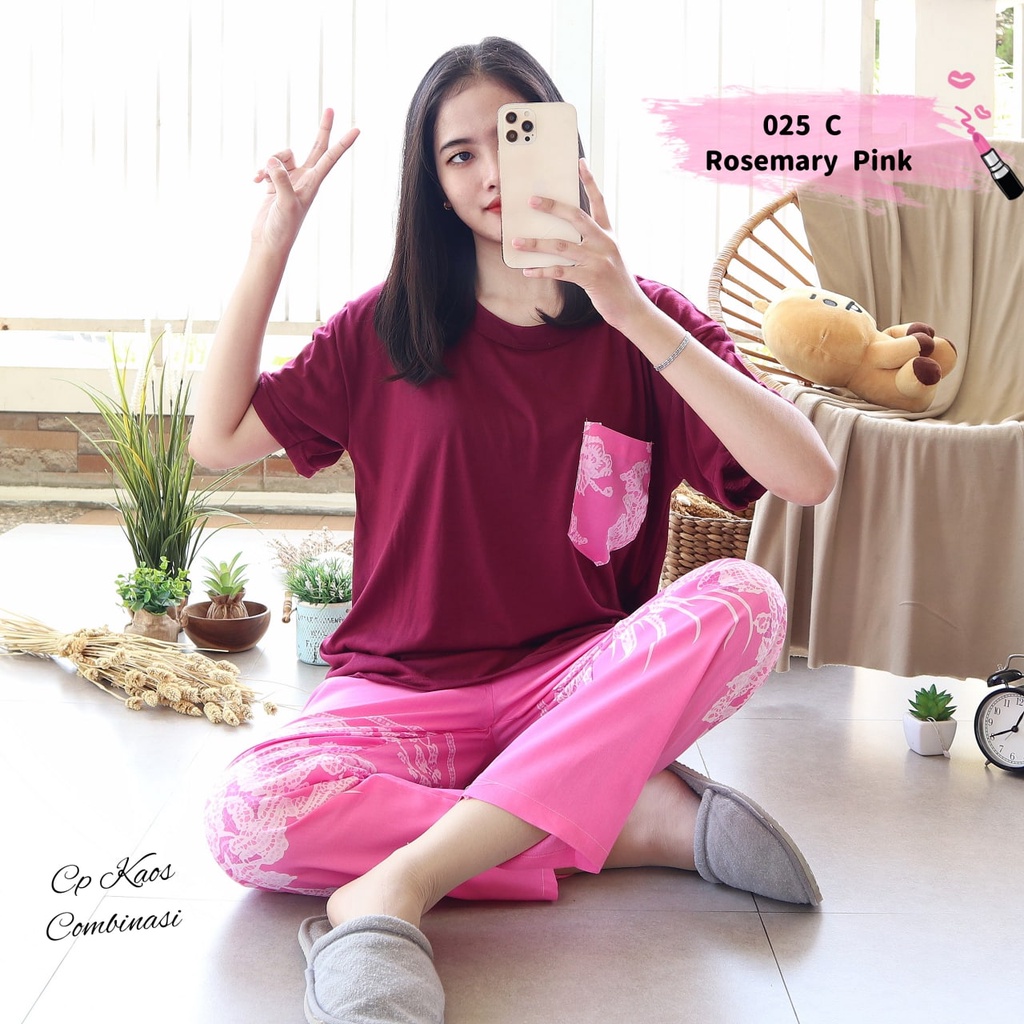 IZANY Piyama Dewasa CP Oblong Kaos Celana Panjang Rayon Fit to XL-025 ROSEMARY PINK