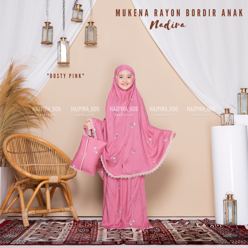 MUKENA ANAK KATUN RAYON BORDIR NADIRA UMUR 5-15 TAHUN