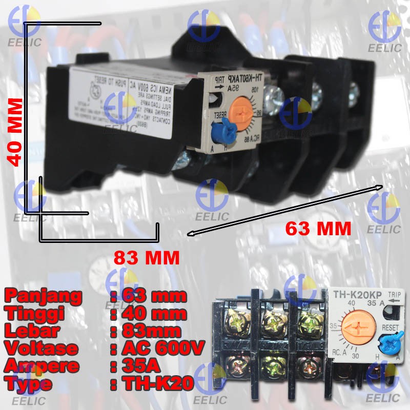 EELIC TOR-THK20 -35A THERMAL OVERLOAD RELAY 35A (Bisa Setting Manual 30A Hingga 40A ) AC 600V