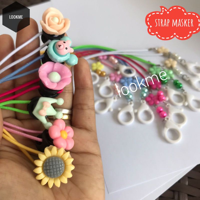 new cod strap masker hijab clay karakter BUNGA MUTIARA 2 PENGAIT PUTIH bunga kecil mutiara/strap mas