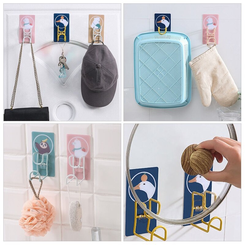 Gantungan Dinding Dekorasi Rumah Kamar Mandi Kapstok Kuat Hanger Aluminium Strong Wall Hook Motif Kartun Lucu Animal Tas Jaket Kunci