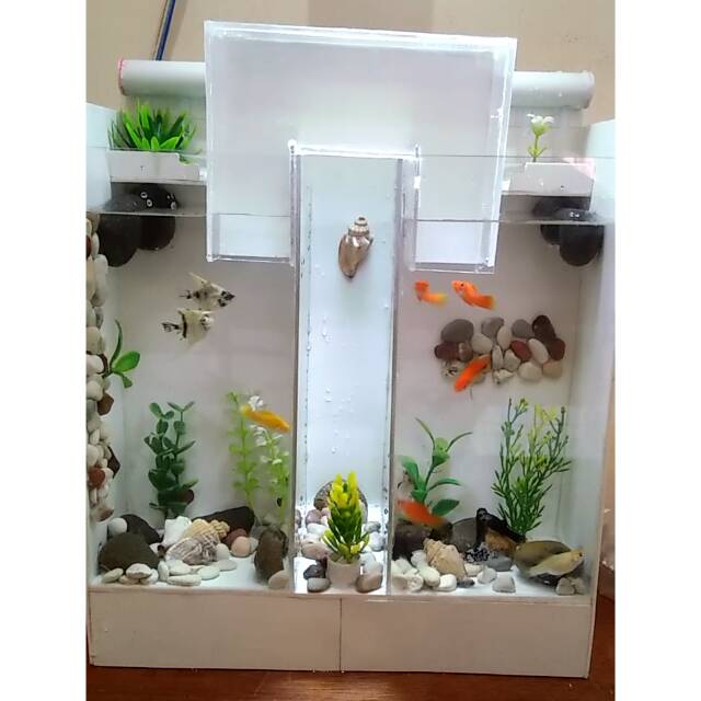 Aquarium mini pipa pvc dan akrilik lengkap dgn lampu,filter dan pompa air mini