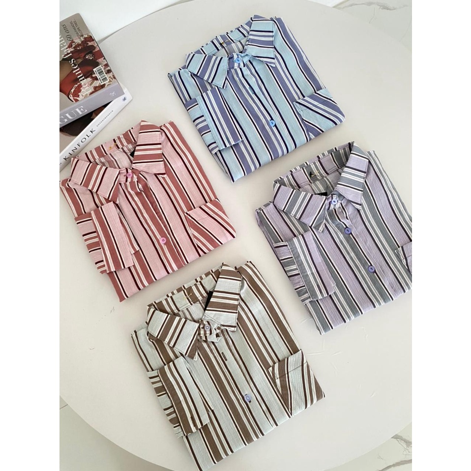 Amy Shirt Kemeja Stripe Salur Wanita