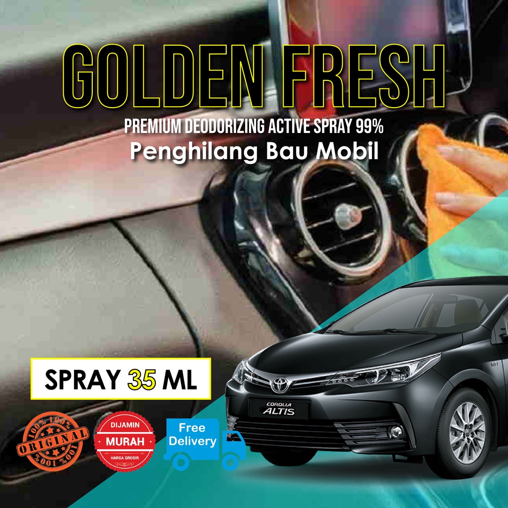 SPRAY PENGHILANG BAU MOBIL GOLDEN FRESH 35 ML Cairan Obat Semprotan Pembersih Bau Car Parfum Untuk M