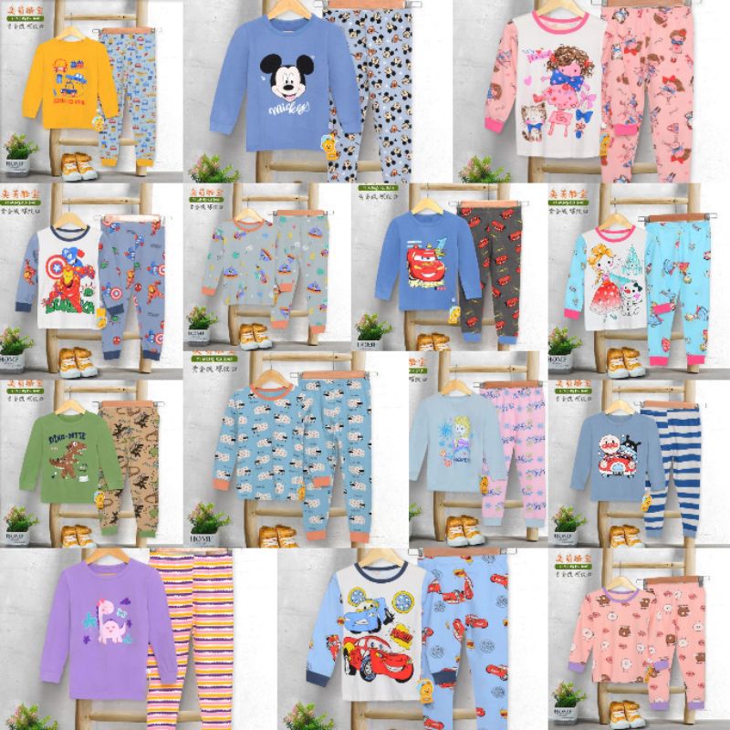 Kubao tianshi kufang Piyama anak import katun premium lengan panjang 7-9 tahun PP FIT