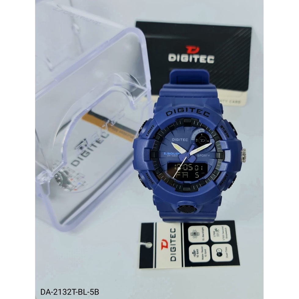 Jam tangan pria digitec DA-2132 dualtime original strap rubber garansi resmi 1 tahun