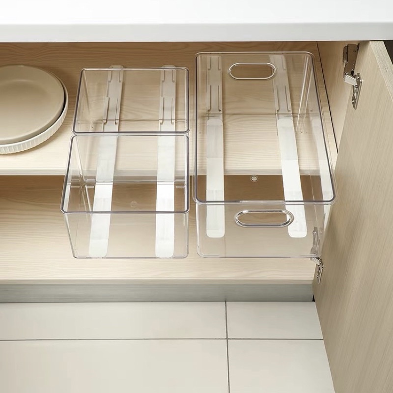 COZYHOUSE SOTA Kontainer dengan Rel Tarik Transparan Wadah Penyimpanan Lemari / Organizer Container Storage with Rail Track
