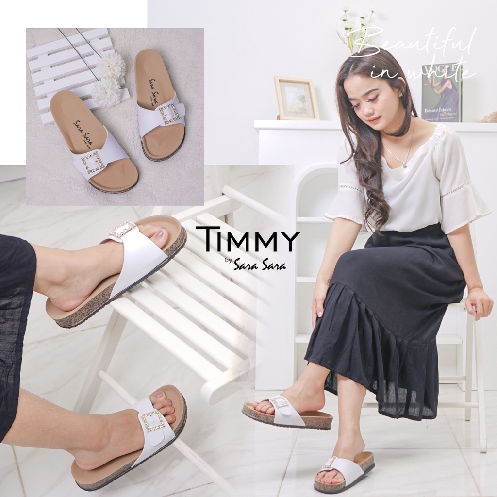 Sara Sara Timmy Sendal Slop Wanita Model Birken Sandal Selop Gesper Kristal Ban Satu Casual Cantik Size 36-41