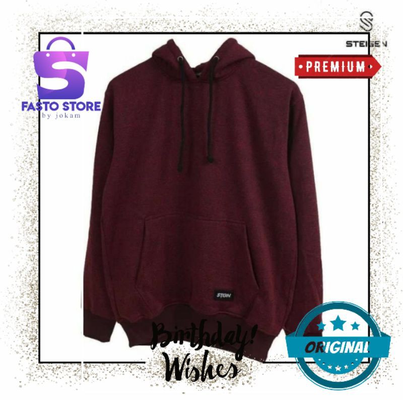 Hoodie Jaket Sweater Pullover Premium Steigen Pria Wanita Keren Kekinian Warna Merah Maroon Original