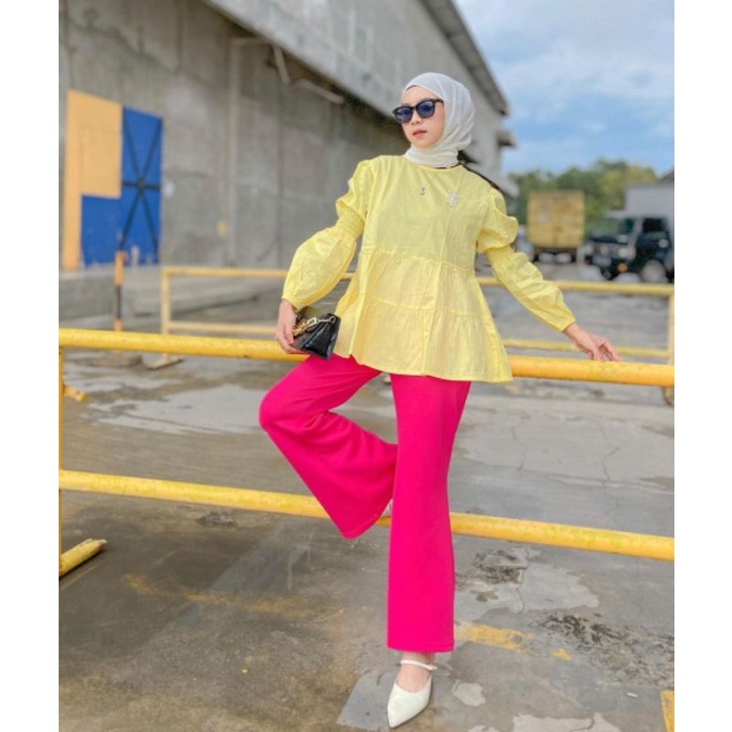 Celana kulot scuba import pink fushia