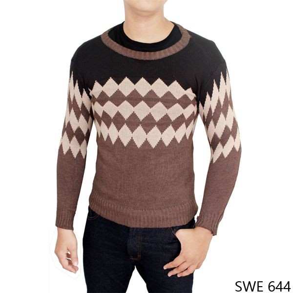 Sweater Pria Motif Crew Neck Kombinasi / Premium Quality (COMB)