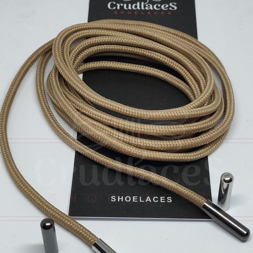 Tali Sepatu Bulat Round Polyester Coklat Muda-Shoelace Round Polyester-Aglets Metal Besi - Crudlaces