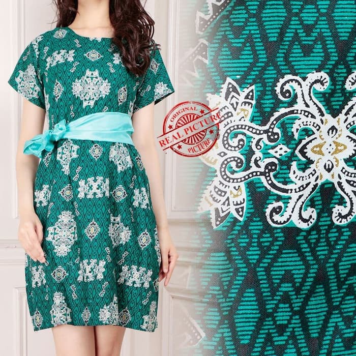Dress Midi Lexiss Shortdress Batik Wanita   Biru Muda Limited
