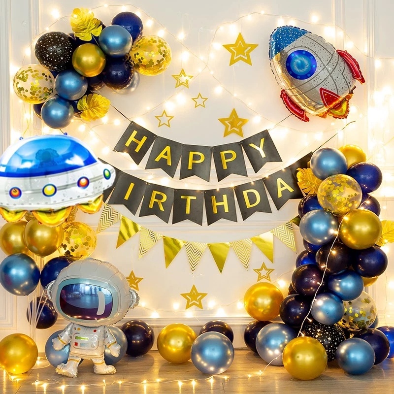 1pc Balon Bentuk Piring Terbang Astronot Bahan Aluminum Film Reusable Untuk Dekorasi Pesta Ulang Tahun