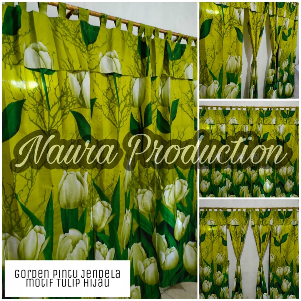 COD Gorden Hordeng Kaca Minimalis Motif Tulip Hijau Murah