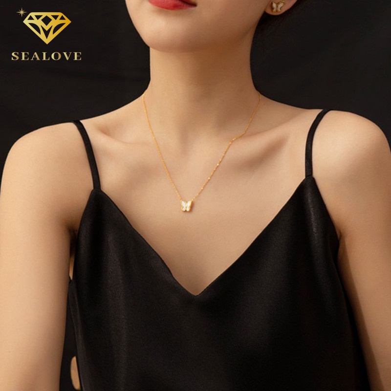 Kalung Kupu emas kalung titanium anti karat Liontin Wanita Aksesoris Fashion