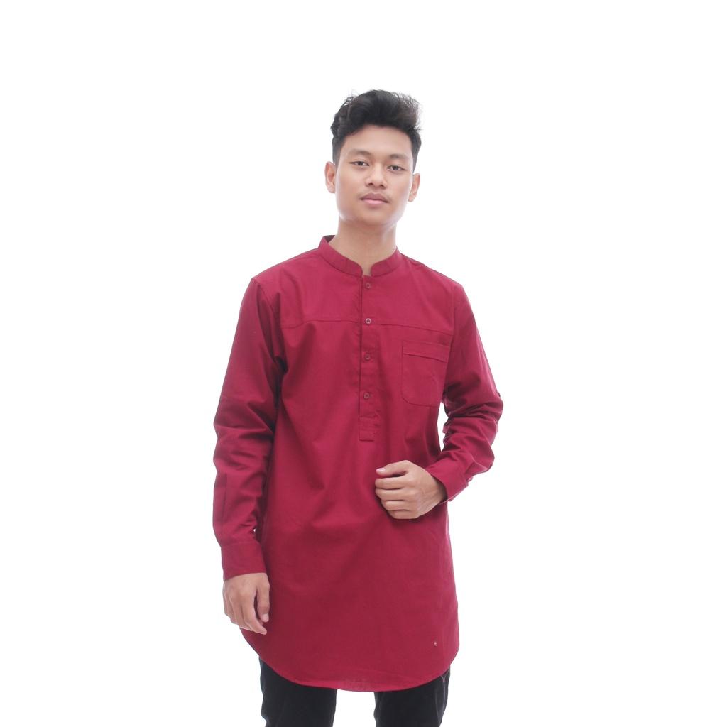 Baju Koko Pakistan / Kurta Baby Canvas / Kanvas Lengan Panjang Polos Merah Maroon / Marun / Maron