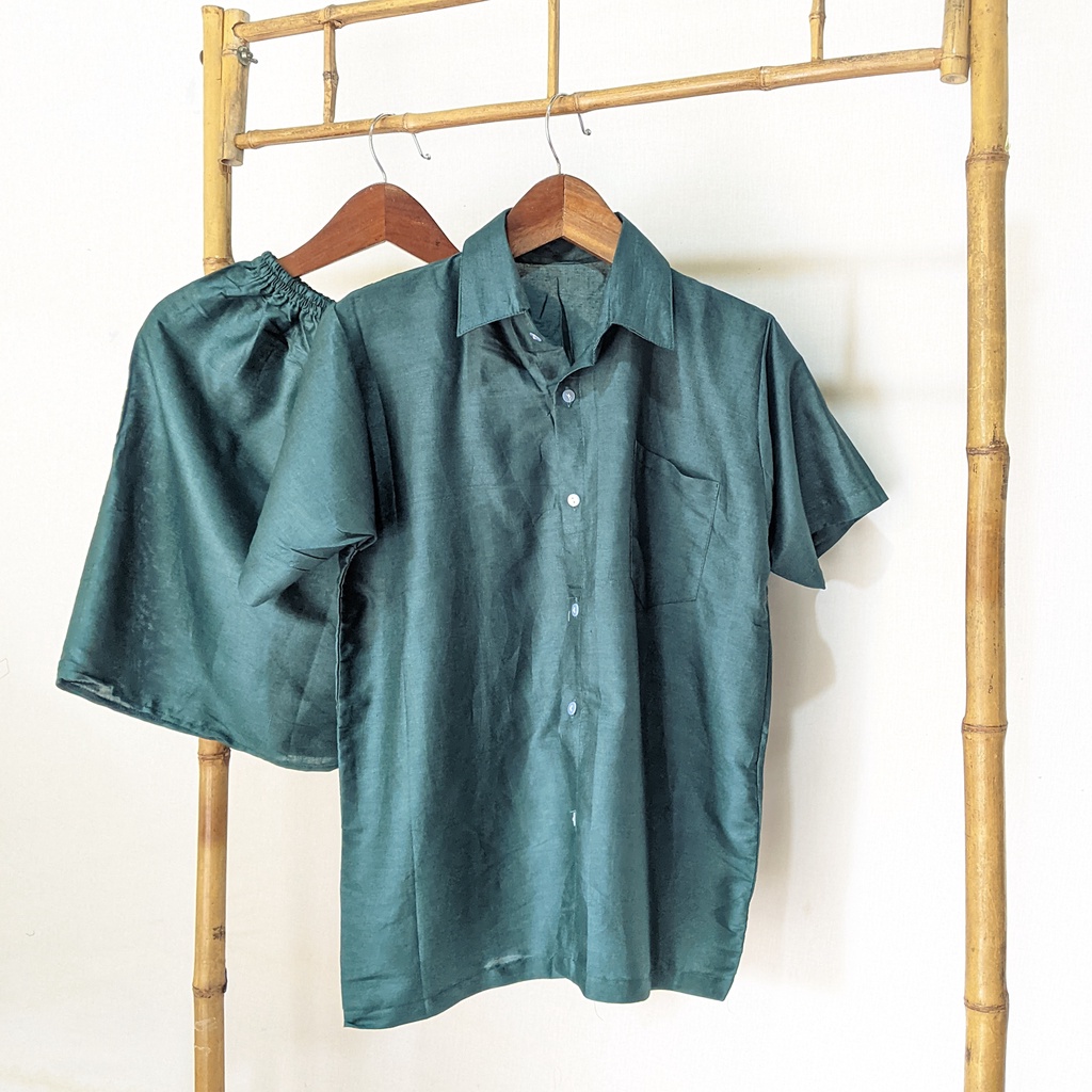 Pajamas Polos Setelan Baju Tidur Lengan Pendek Celana Pendek Polos | Plain Sleepwear Daily Set | Baby Doll Polos-Green
