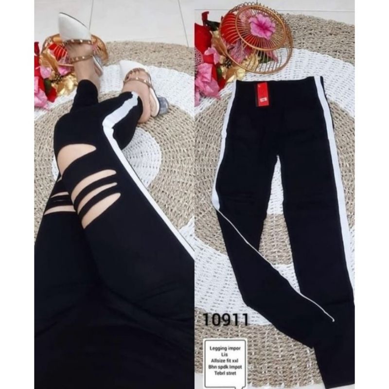 Legging Hw Wanita Import Motif Sobek Fit S-XXL (Bb 40-80 Kg) Jumbo Ripped Leging