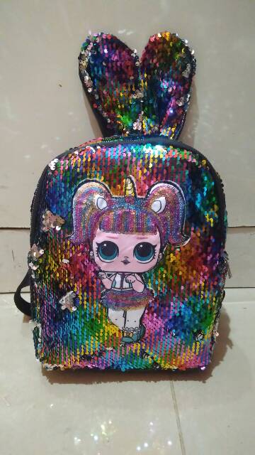 Tas ransel sequin lol rabbit besar / tas sequin murah