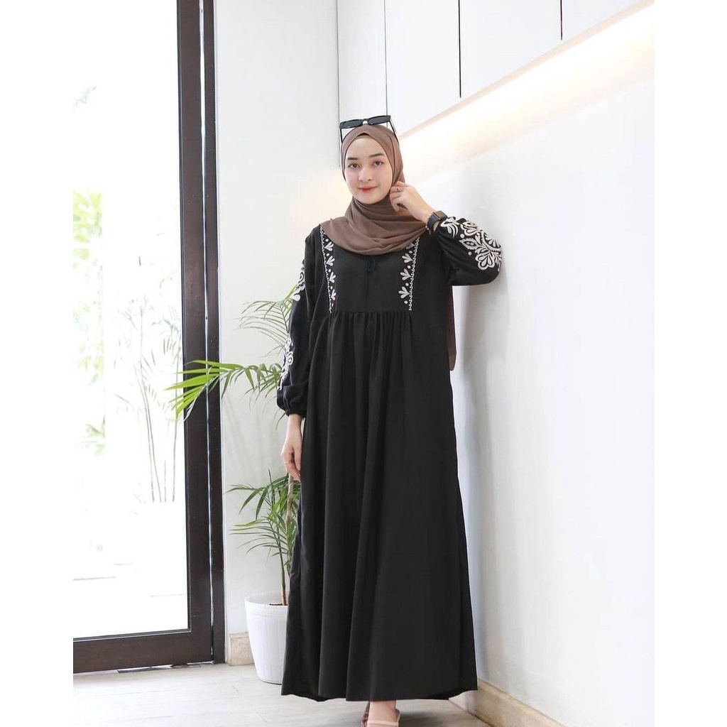 Baju Gamis Wanita Muslim Ayara Maxy Dress Garis Kotak Katun Linen Semi Woll Mix Ceruty Polos Fashion