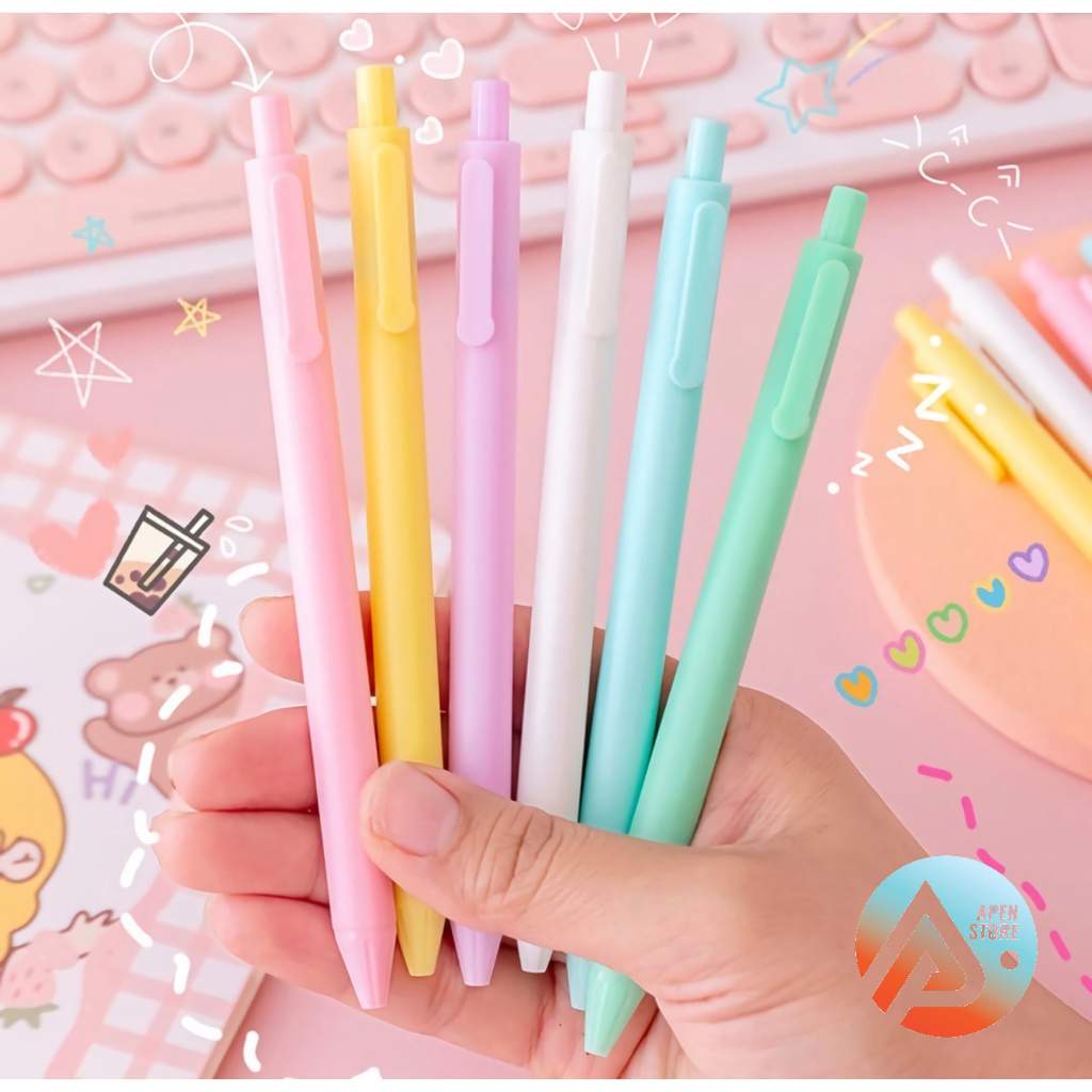 

APEN Pulpen Cetekan Macaron Pena Warna Pastel Lucu Tinta Hitam Alat Tulis Sekolah Kantor Pen ATK