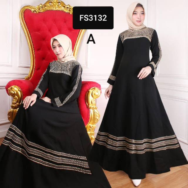 Abaya Bordir MUTIARA Bahan Saudi Jetblack Syar'i / Abaya Hitam Arabian Style INDO ABAYA