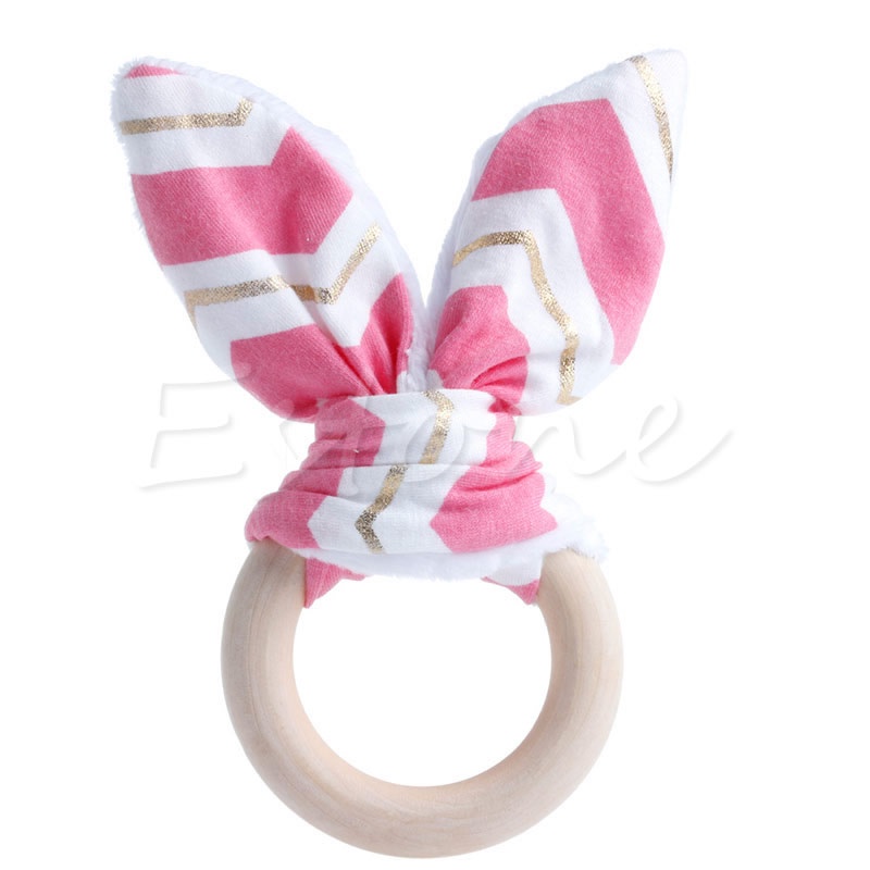 Mary Mainan Teether Ring Kayu Alami Handmade Bentuk Kelinci Untuk Bayi