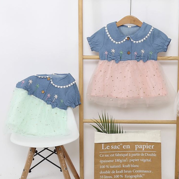 LittleAaron DRESS DENIM PALMBEACH 2105 EBV Baju Dress Anak Perempuan Import Model Gaun