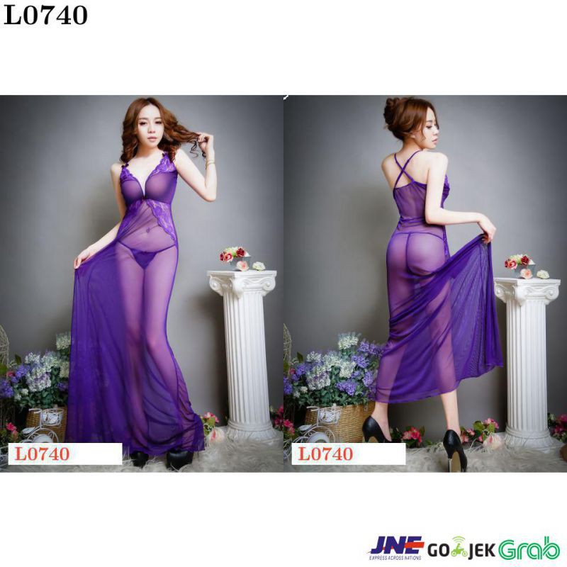 Lingerie Long Gown Tali Silang Ungu Transparan